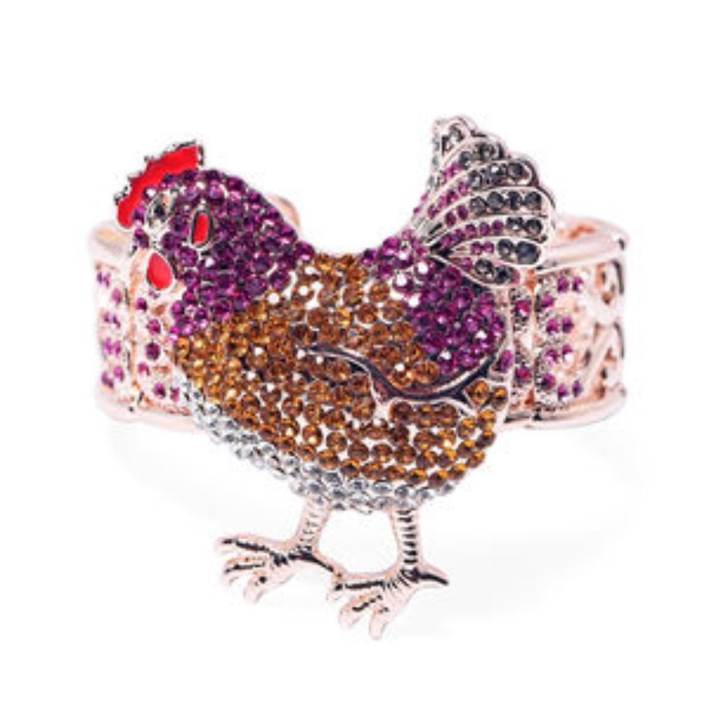 Cuff Bracelet with Removable Rooster Brooch (7in)
